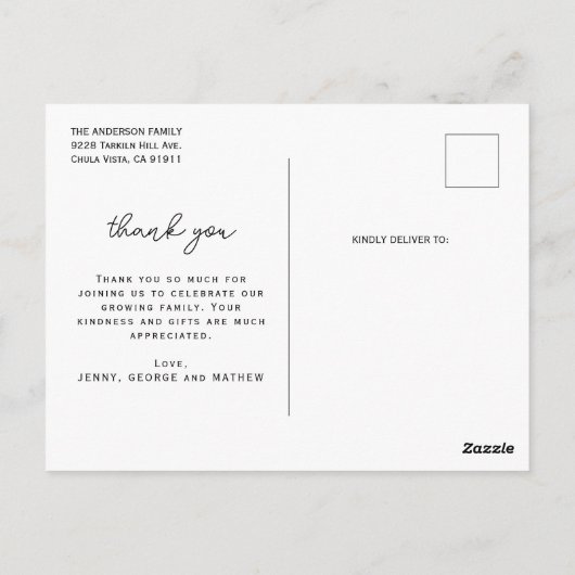 Elegant minimalistisch 3 foto's dank u Baby shower Briefkaart (Achterkant)