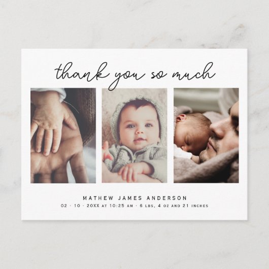 Elegant minimalistisch 3 foto's dank u Baby shower Briefkaart (Voorkant)