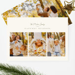 Elegant minimalistisch 4 foto collage script Happy Feestdagenkaart<br><div class="desc">modern eenvoudig 4 foto collage script happy Holiday Kaart. Deze elegante kaart bevat een fotocollage van 3 foto's aan de voorkant en 1 aan de achterkant met aangepaste tekst en achtergrond.</div>