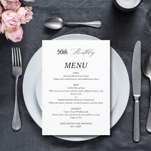 Elegant minimalistisch 50ste verjaardagsmenu menu