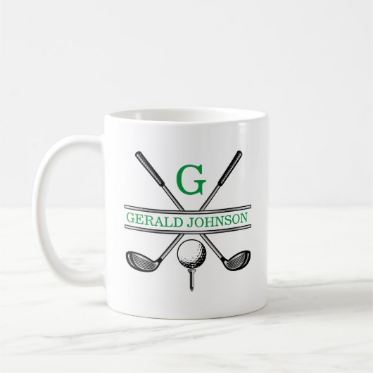 Elegant minimalistisch aangepast Golfmonogram Koffiemok (Links)