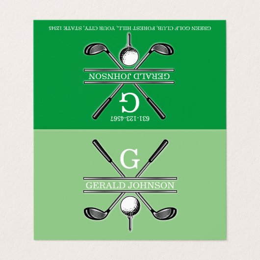 Elegant minimalistisch aangepast Golfmonogram Visitekaartje (Buitenkant ongevouwen)