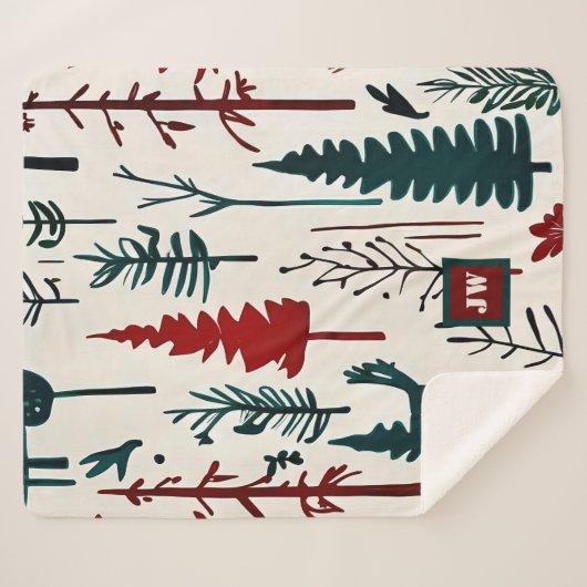 Elegant minimalistisch Abstract bos monogram Sherpa Deken (Voorkant (horizontaal))