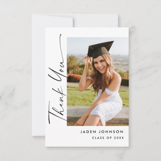 Elegant minimalistisch Afstuderen 2 foto Bedankkaart (Voorkant)