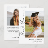 Elegant minimalistisch Afstuderen 2 foto Bedankkaart (Voorkant / Achterkant)