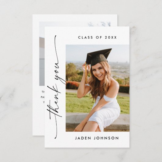 Elegant minimalistisch Afstuderen 2 foto Bedankkaart (Voorkant / Achterkant)