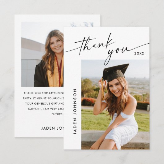 Elegant minimalistisch Afstuderen 2 foto Bedankkaart (Voorkant / Achterkant)