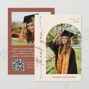 Elegant minimalistisch Afstuderen 2 foto QR code Bedankkaart