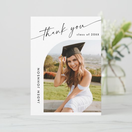 Elegant minimalistisch Afstuderen 2 foto QR code Bedankkaart (Staand voorkant)