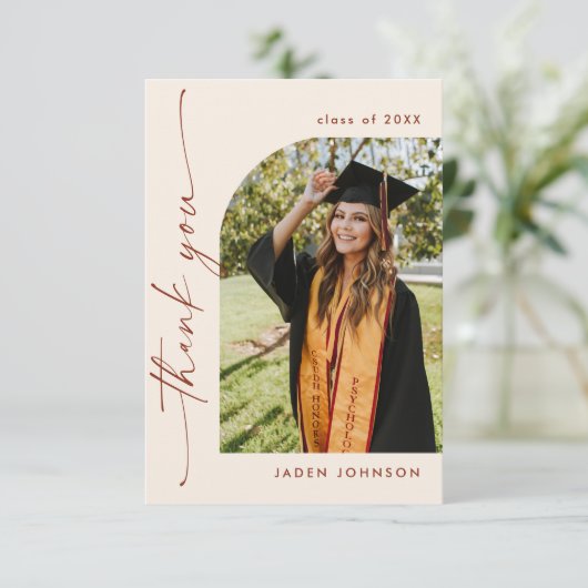 Elegant minimalistisch Afstuderen 2 foto QR code Bedankkaart (Staand voorkant)