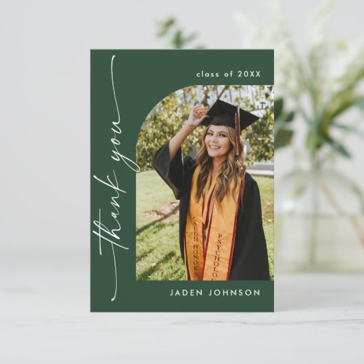 Elegant minimalistisch Afstuderen 2 foto QR code Bedankkaart (Staand voorkant)