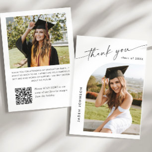 Elegant minimalistisch Afstuderen 2 foto QR code Bedankkaart