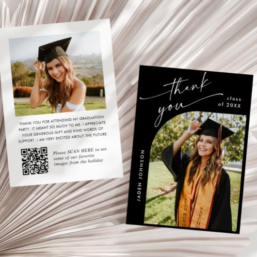 Elegant minimalistisch Afstuderen 2 foto QR code Bedankkaart