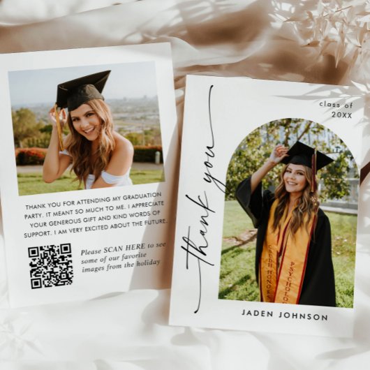 Elegant minimalistisch Afstuderen 2 foto QR code Bedankkaart