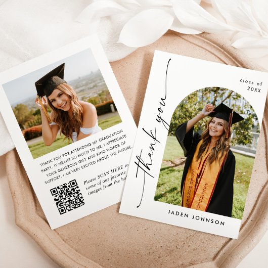 Elegant minimalistisch Afstuderen 2 foto QR code Bedankkaart