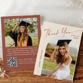 Elegant minimalistisch Afstuderen 2 foto QR code Bedankkaart