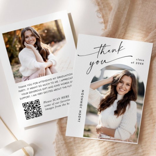 Elegant minimalistisch Afstuderen 2 foto QR code Bedankkaart