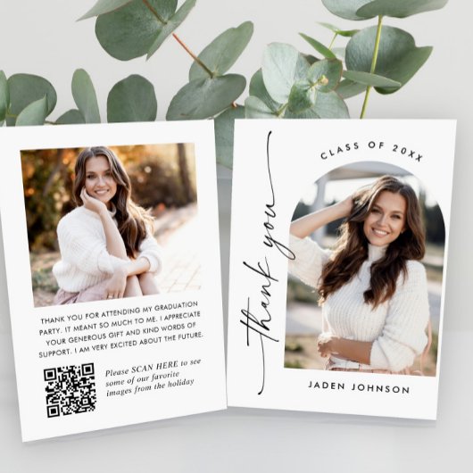 Elegant minimalistisch Afstuderen 2 foto QR code Bedankkaart