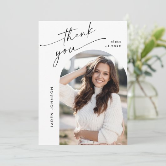 Elegant minimalistisch Afstuderen 2 foto QR code Bedankkaart (Staand voorkant)