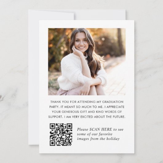 Elegant minimalistisch Afstuderen 2 foto QR code Bedankkaart (Achterkant)