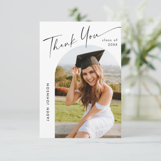 Elegant minimalistisch Afstuderen 2 foto QR code Bedankkaart (Staand voorkant)