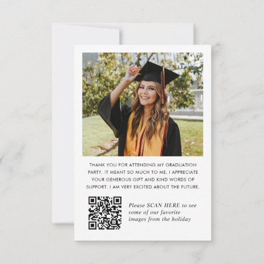 Elegant minimalistisch Afstuderen 2 foto QR code Bedankkaart (Achterkant)