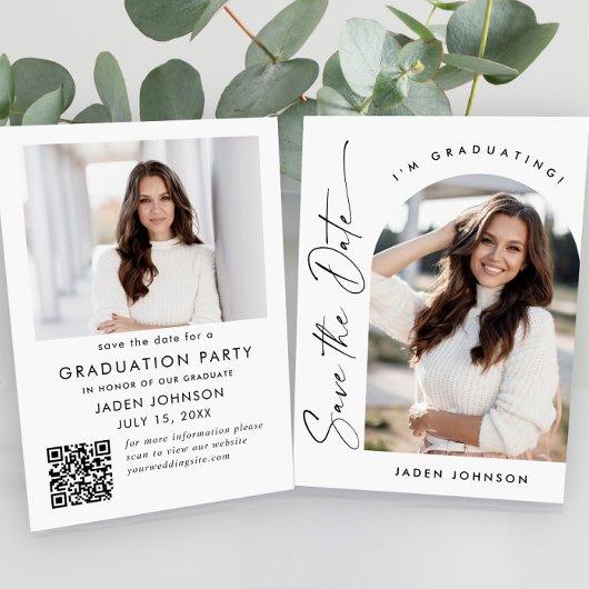 Elegant minimalistisch Afstuderen 2 foto QR code Save The Date
