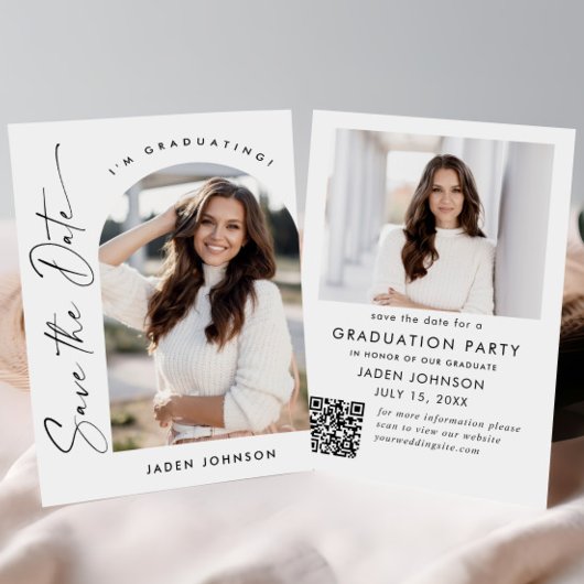 Elegant minimalistisch Afstuderen 2 foto QR code Save The Date