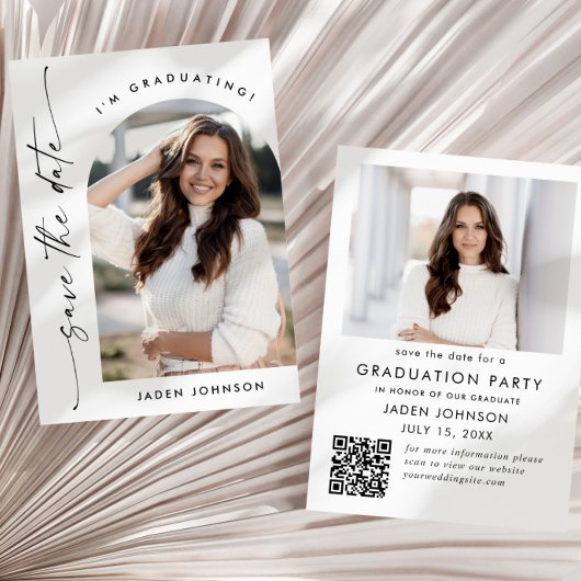 Elegant minimalistisch Afstuderen 2 foto QR code Save The Date
