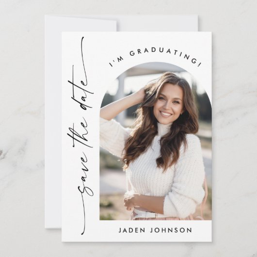 Elegant minimalistisch Afstuderen 2 foto QR code Save The Date (Voorkant)