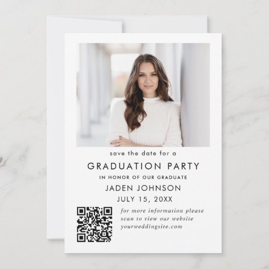 Elegant minimalistisch Afstuderen 2 foto QR code Save The Date (Achterkant)
