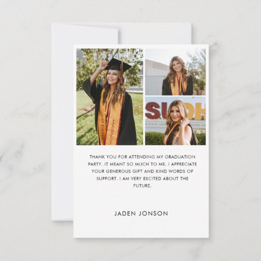 Elegant minimalistisch Afstuderen 4 foto Bedankkaart (Achterkant)