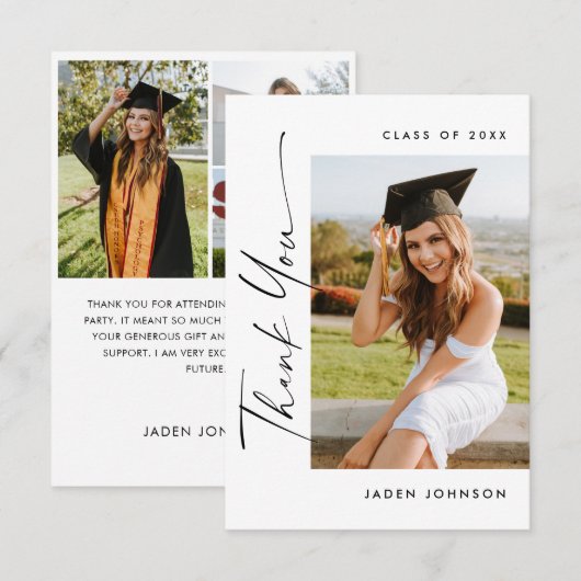 Elegant minimalistisch Afstuderen 4 foto Bedankkaart (Voorkant / Achterkant)