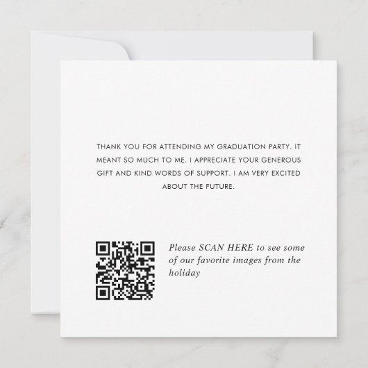 Elegant minimalistisch Afstuderen één foto QR code Bedankkaart (Achterkant)