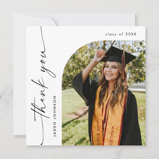 Elegant minimalistisch Afstuderen één foto QR code Bedankkaart (Voorkant)