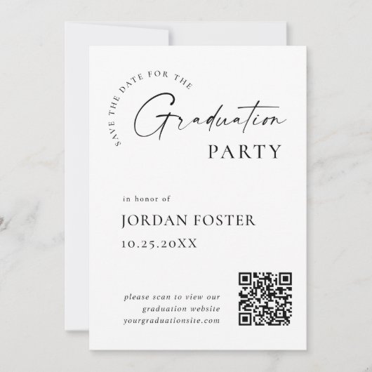 Elegant minimalistisch Afstuderen foto QR code Save The Date (Voorkant)