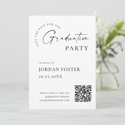 Elegant minimalistisch Afstuderen foto QR code Save The Date (Staand voorkant)