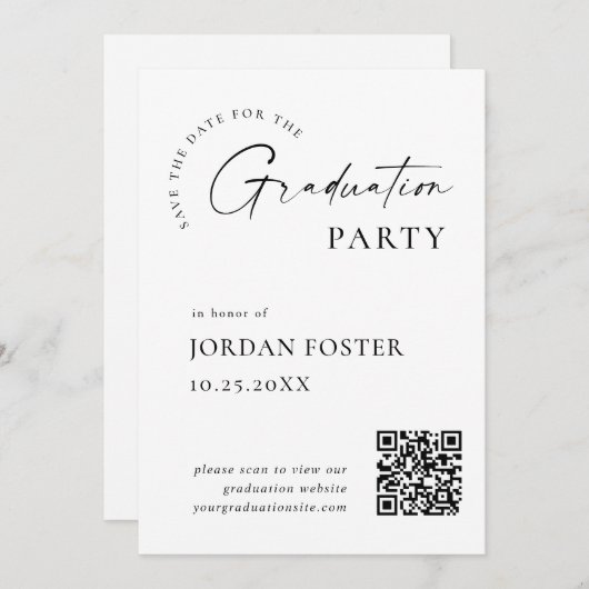 Elegant minimalistisch Afstuderen foto QR code Save The Date (Voorkant / Achterkant)
