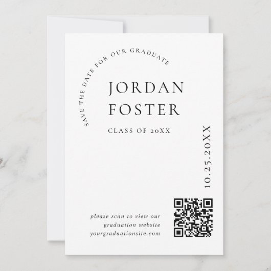 Elegant minimalistisch Afstuderen foto QR code Save The Date (Voorkant)