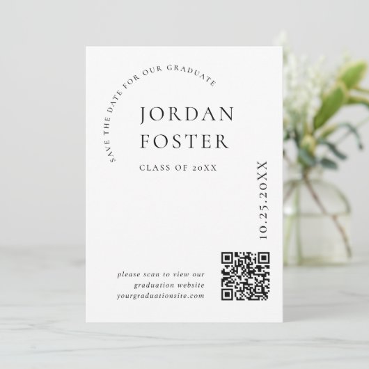 Elegant minimalistisch Afstuderen foto QR code Save The Date (Staand voorkant)