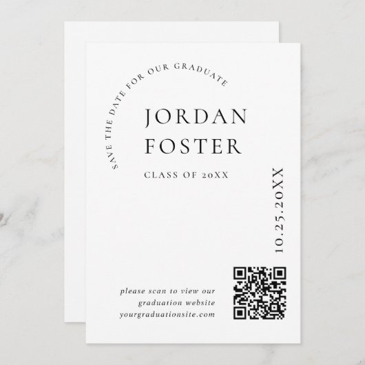 Elegant minimalistisch Afstuderen foto QR code Save The Date (Voorkant / Achterkant)