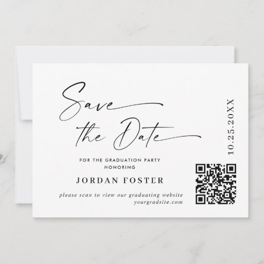 Elegant minimalistisch Afstuderen foto QR code Save The Date (Voorkant)
