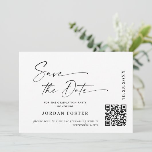 Elegant minimalistisch Afstuderen foto QR code Save The Date (Staand voorkant)
