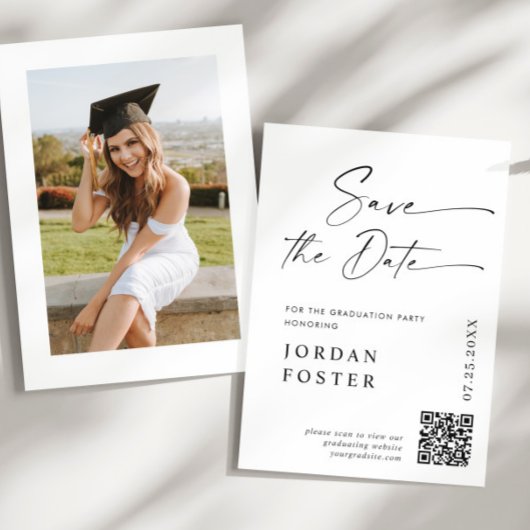 Elegant minimalistisch Afstuderen foto QR code Save The Date