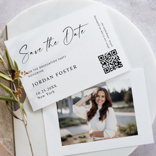 Elegant minimalistisch Afstuderen foto QR code Save The Date