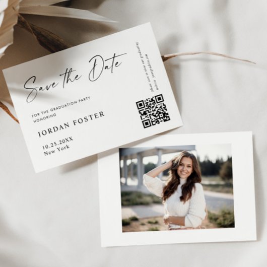 Elegant minimalistisch Afstuderen foto QR code Save The Date