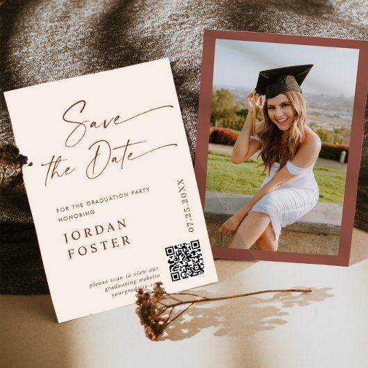 Elegant minimalistisch Afstuderen foto QR code Save The Date