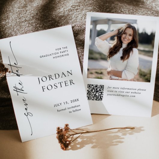 Elegant minimalistisch Afstuderen foto QR code Save The Date