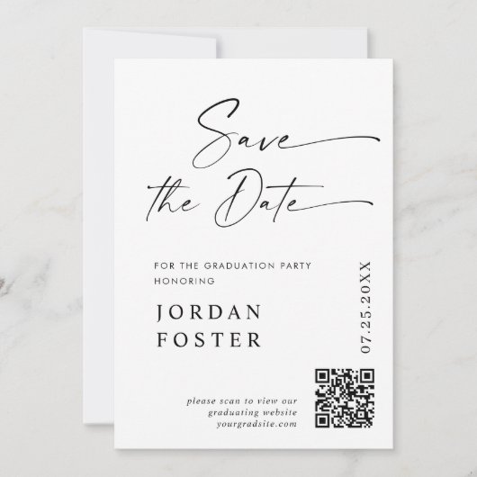 Elegant minimalistisch Afstuderen foto QR code Save The Date (Voorkant)