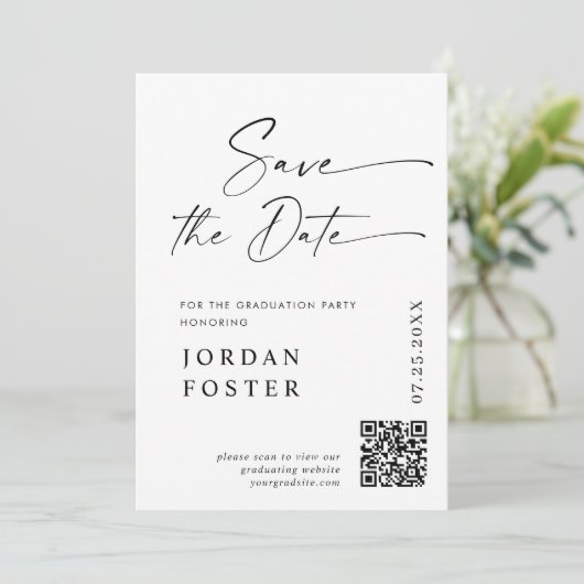 Elegant minimalistisch Afstuderen foto QR code Save The Date (Staand voorkant)